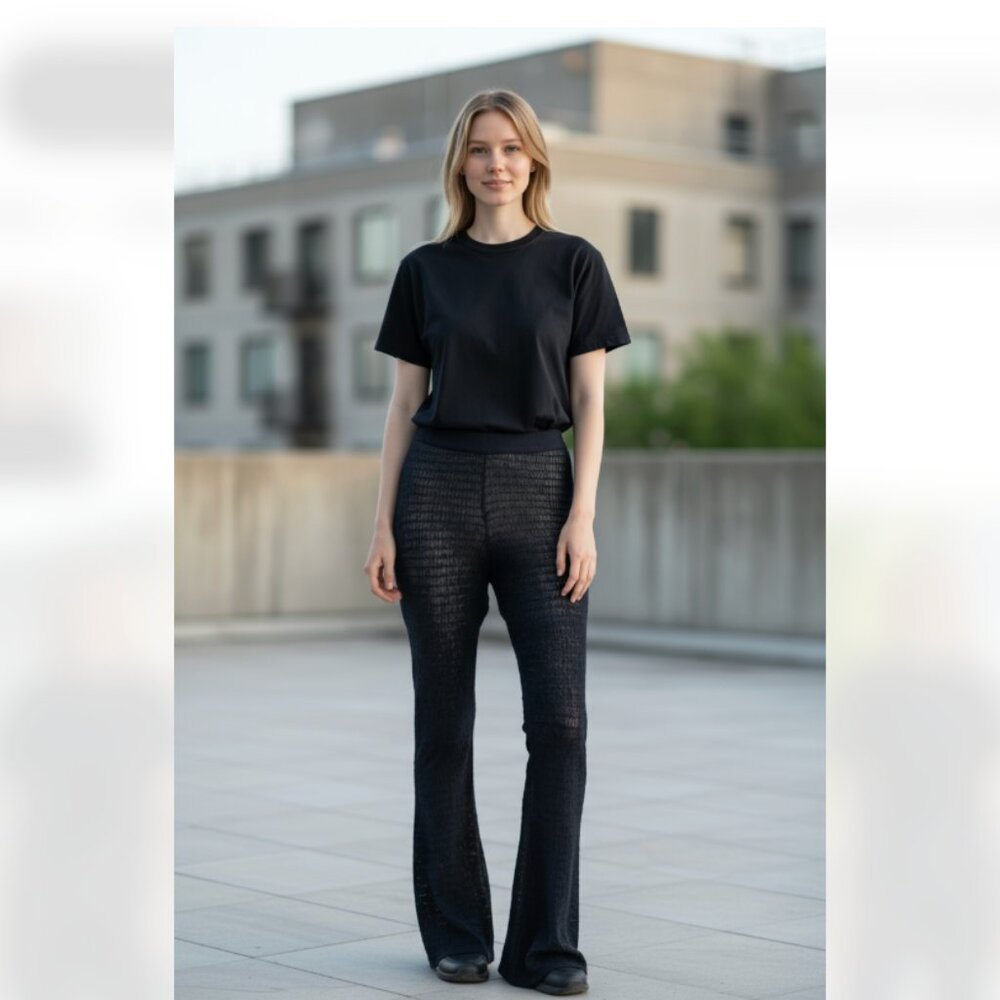 NWOT Free People Mesh Semi Sheer High Waisted Pull On Mini Flare Pant